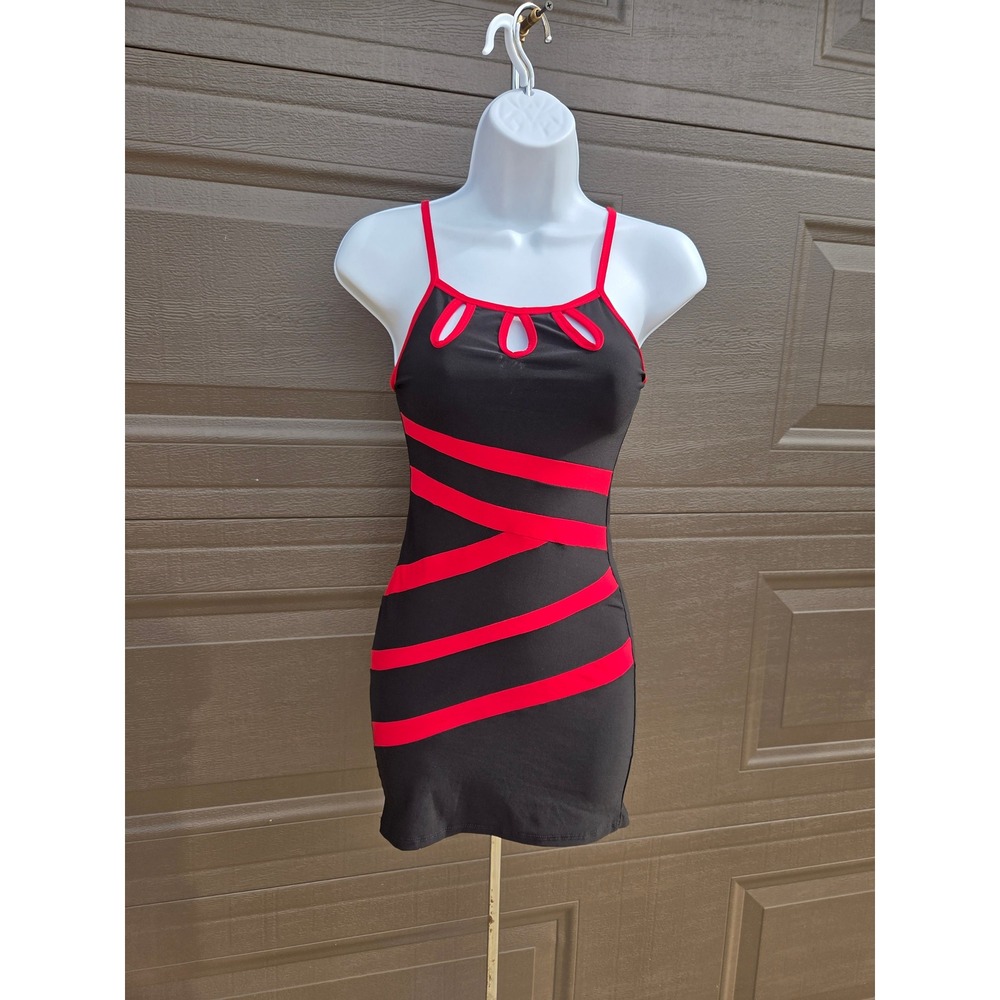 Sexy Cool Black Red Cutout Bodycon Mini Dress Striped Clubwear Adjustable Straps